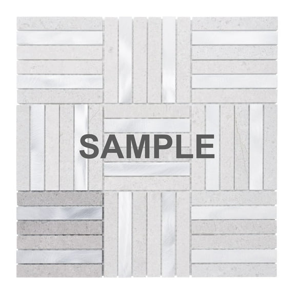 Sample - Cinderella Gray Marble Stone Aluminum Parquet Mosaic Tile Kitchen Backsplash