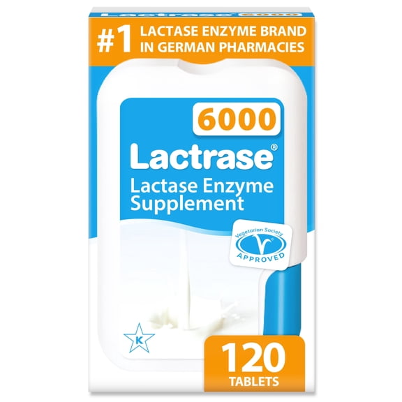 Lactrase Tablet Dispenser #1 Lactase Brand in German Pharmacies Strong 6,000 FCC Lactase Units 120 Fast-Acting Pills for Lactose Intolerance Enjoy Dairy Again