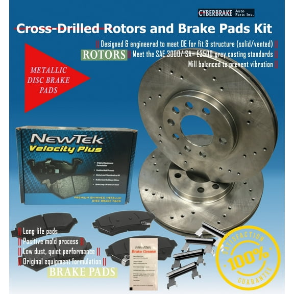 DK1480-2D Front Drilled Rotors and Semi-Metallic Brake Pads and Hardware Set Kit