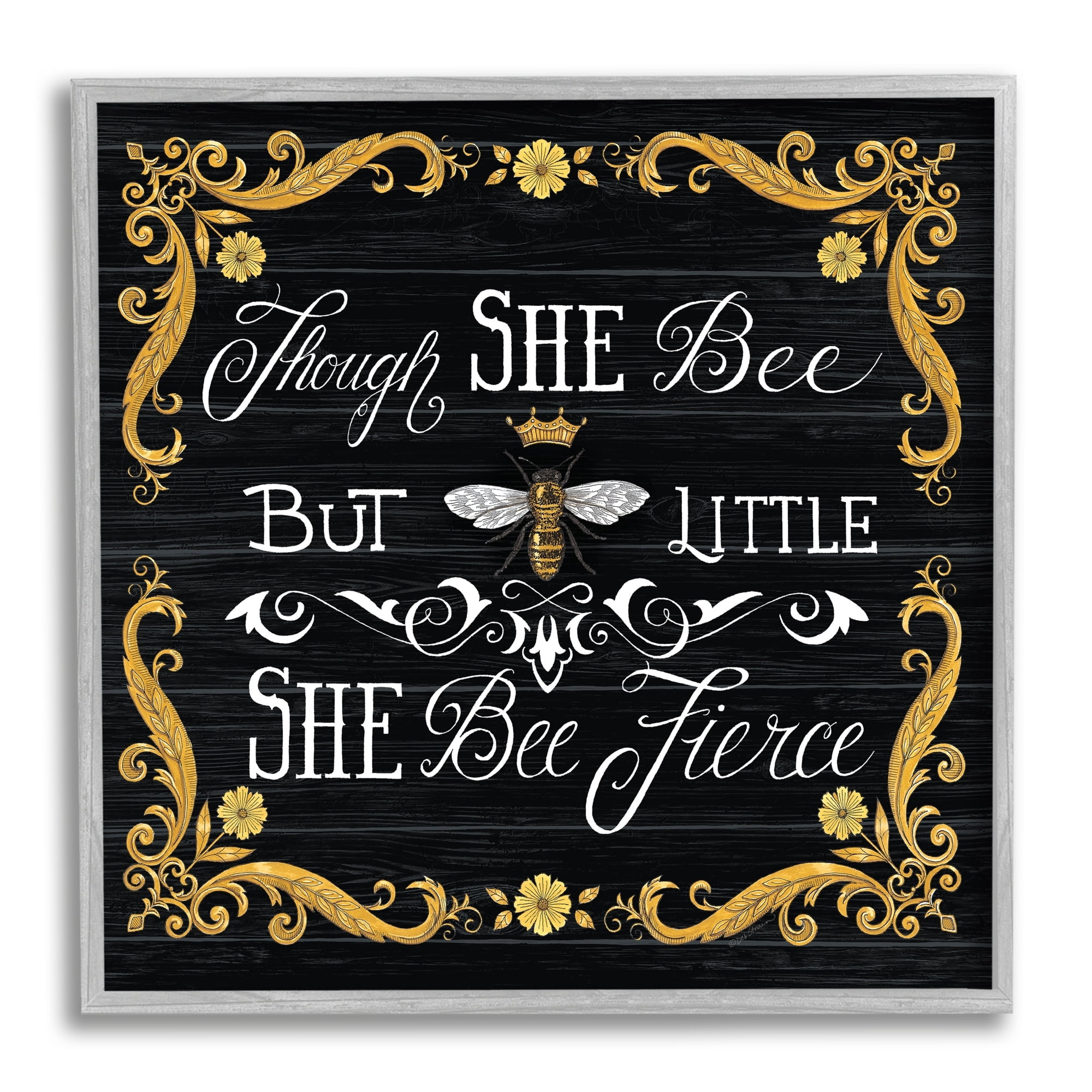 Stupell Industries She Bee Fierce Female Motivational Phrase Vintage Pun, 24 x 24,Design by Deb Strain