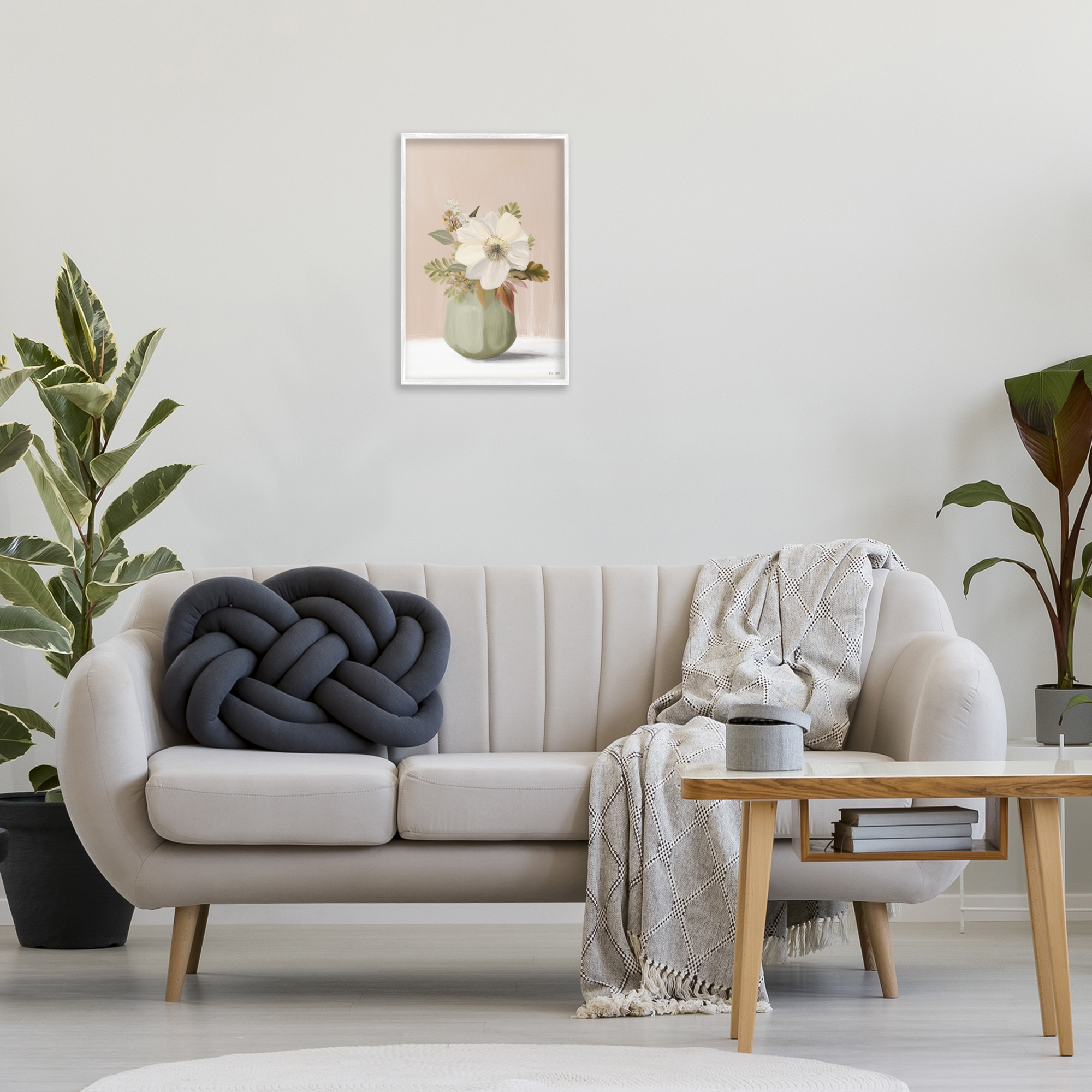 Stupell Industries Peach Pink Vase Botanical & Floral Painting White Framed Art Print Wall Art, 16 x 24