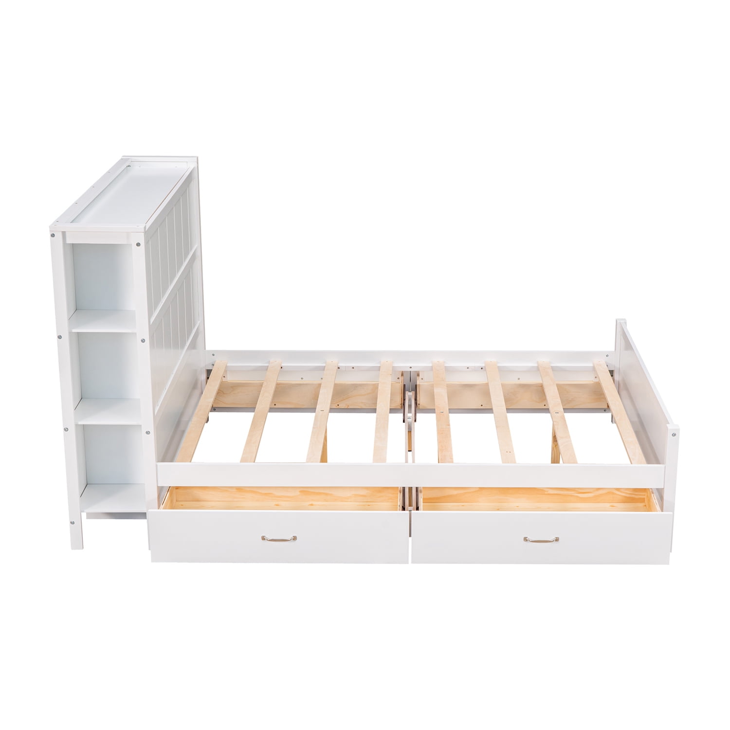 Kepooman Full Size Platform Bed Wood Bed Frame with Drawers and Storage Shelves, White Kepooman Full Size Platform Bed Wood Bed Frame with Drawers and Storage Shelves, White