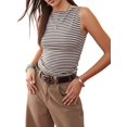 thumbnail image 3 of Women'S Striped Tank Top Boat Neck Sleeveless Crop Tops Summer Slim Fit Tops Gray L, 3 of 9