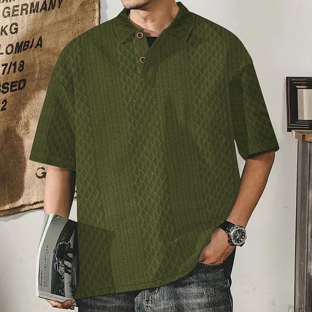 pstuiky camisetas de manga corta para hombre, Camisa deportiva de color liso para hombre con solapa y botones, manga corta, top/camisa con solapa ropa de hombre m