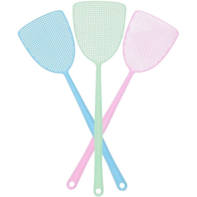 Fly Swatter,3Pcs 15" Long Handle Fly Swatter for Indoors,Strong Flexible Grid Plastic Fly Swatters Pest Control,Assorted Colors