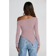 thumbnail image 3 of PRETTYGARDEN Women's Spring Long Sleeve Y2K Crop Top Trendy Off Shoulder Asymmetrical Fitted Knit Tee Shirts Going Out Tops, 3 of 8