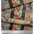 thumbnail image 2 of Soimoi Poly Georgette Fabric Flower Vase,Cat & Girl Patchwork Print Fabric by Yard 42 Inch Wide, 2 of 3