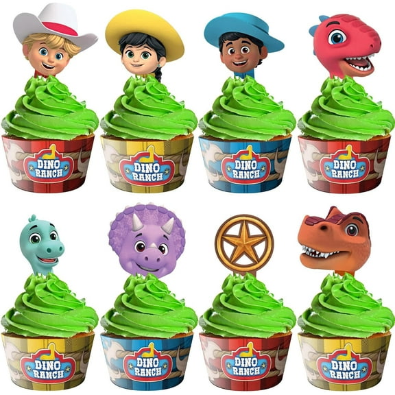 Dino Ranch Party Supplies - Cupcake Toppers and Wrappers