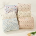 thumbnail image 6 of 3 Pc Cotton Quilted Makeup Bag Makeup Bag Aesthetic Cute Cosmetic Bag Large Small Travel Toiletry Bag, 6 of 7