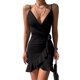 thumbnail image 1 of VISgogo Vestido de tirantes para mujer, tirantes finos, cuello en V, volantes, irregular, ajustado, minivestido de verano para fiesta de club VISgogo  moda, 1 of 5