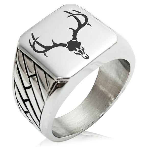Stainless Steel Colossal Antlers Geometric Pattern Biker Style Polished Ring