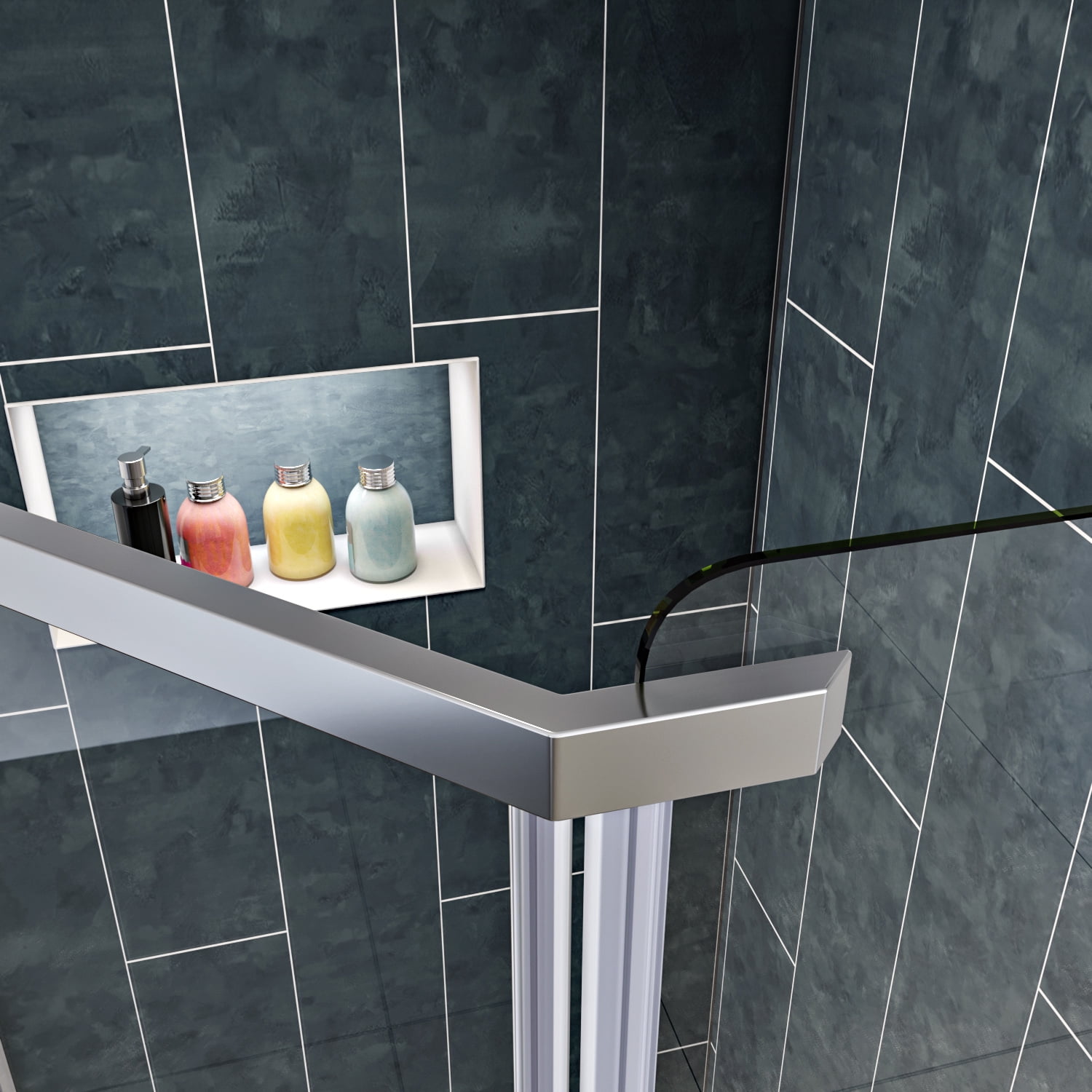 Sunny Shower Neo-angle Sliding Shower Enclosures 36 1/2" W x 36 1/2" D x 72" H Corner Frameless Shower Door Not Include Shower Base