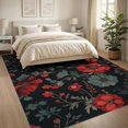 thumbnail image 3 of ODIKA 8'x10' Red Teal Floral Elegance with Timeless Washable Area Rug Intricate Botanical Patterns for Sophisticated Non-Slip Chair-Friendly Mat for Dining Room, Large Office, Lounge, 3 of 7