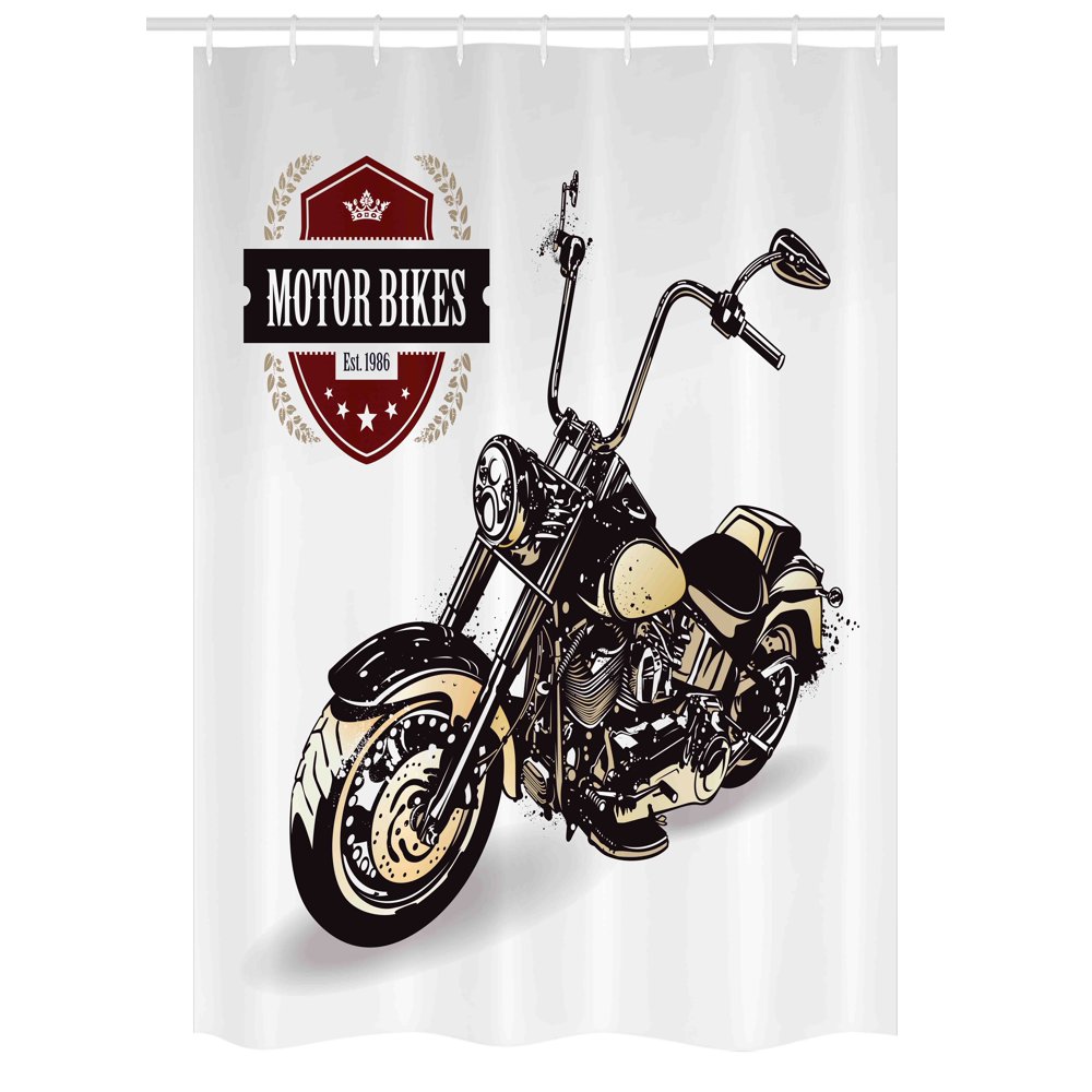 Motorcycle Stall Shower Curtain, Chopper Customized Motorcycle with