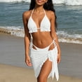 thumbnail image 4 of ClodeEU Women's 3 Piece Triangle Bikini Set with Sarong Cover Up, Halter Tie Swimsuit with Beach Wrap Skirt for Pool Party White,Womens Plus S, 4 of 6