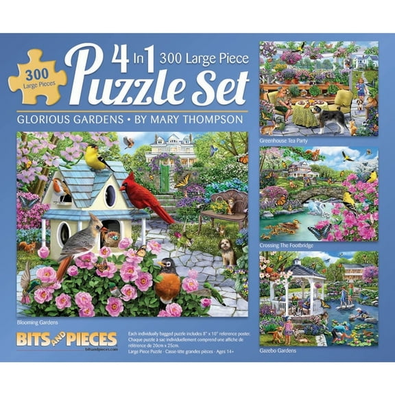 Bits and Pieces Set Of 4 300 Piece Jigsaw Puzzles for Adults “Gardens” by Mary Thompson 16"x20"