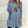 thumbnail image 2 of Lovskoo Fuzzy Fleece Pullover Tops for Women Winter Warm Christmas Printed Long Sleeve with Pocket Crewneck Solid Color Warm Top Blue, 2 of 6