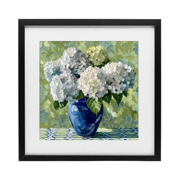 Stupell Industries French Country White Hydrangeas in Blue Vase Black Framed Print Under Glass, 13 x 13, by Gina Kelly