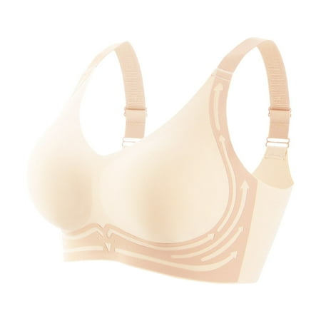 (2-Pack) Puawkoer Women s Comfortable and Sexy Women Bras Plus Size Sports Transparent Shoulder Strap Cordless Tan Sports Bra Backless Spongeless with Convertible Runni