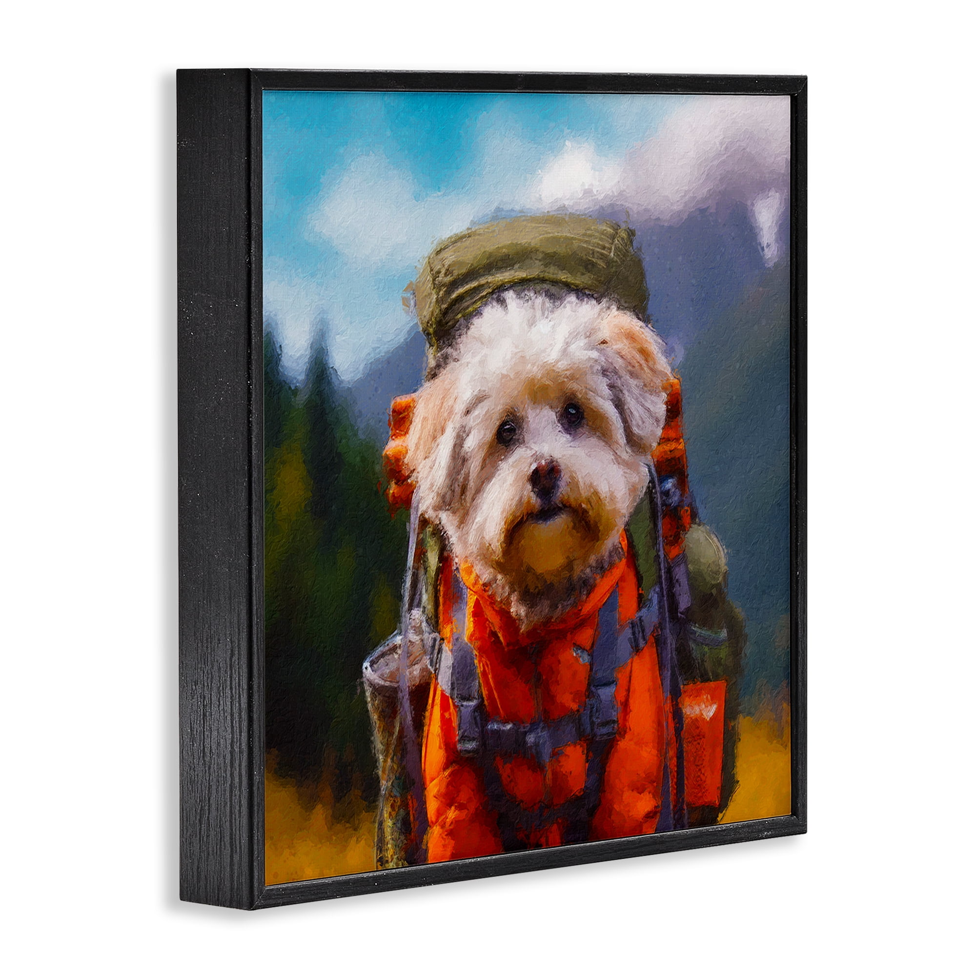Stupell Industries Adventuring Hiker Dog Black Framed Giclee Art, design by Sean Parnell