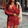 thumbnail image 3 of SMihono Sparkly Sequin Mini Wrap Dress for Women V-Neck Long Puff Sleeve Glitter Clubwear Party Outfits Wrap Around Dresses Red XXXL, 3 of 9
