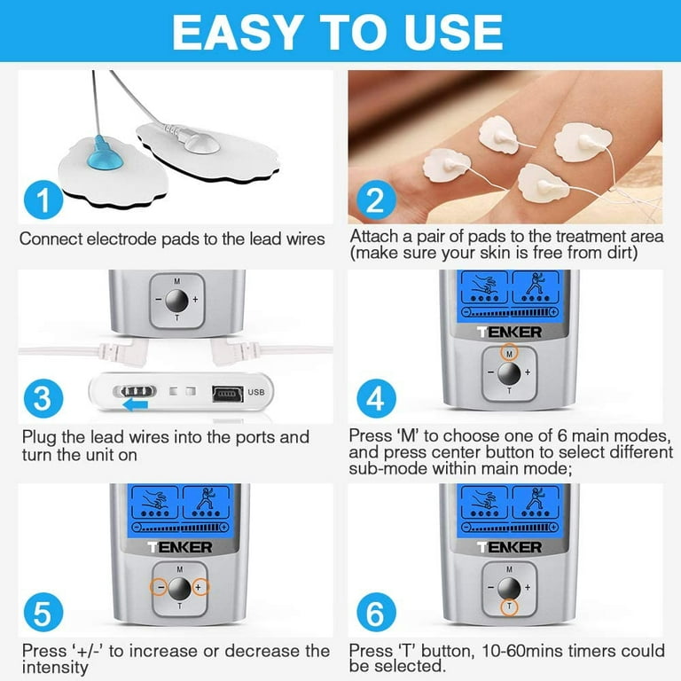 NURSAL EMS TENS Unit Muscle Stimulator with 8 Electrode Pads/Storage  Pouch/Pads Holder, Rechargeable 16 Modes Electronic Pulse Massager for Pain