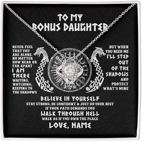 Birthday Gift for Step Daughter from Step Dad, Love Knot Necklace from Step Father, Necklace for Bonus Daughter from Bonus Dad, Neckace for Unbiological Daughter with Message Card and Gift Box