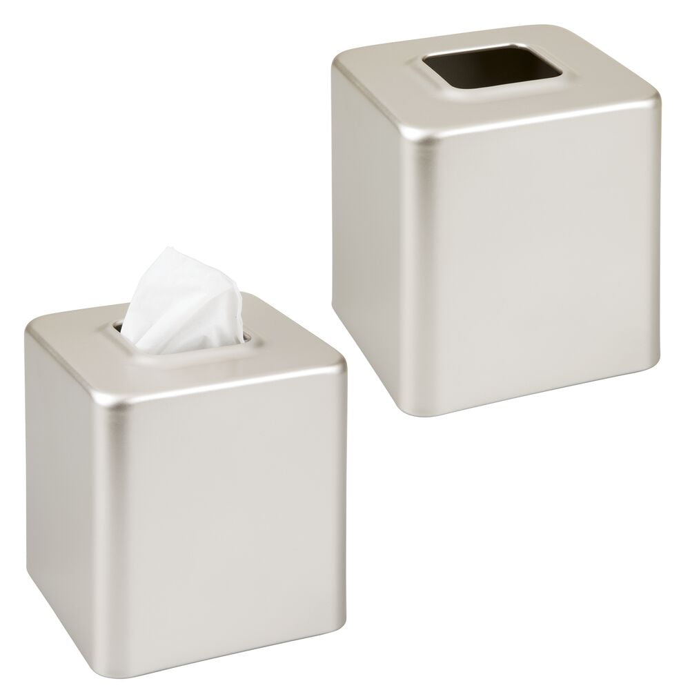 mDesign Square Metal Paper Facial Tissue Box Cover Holder for Bathroom White 