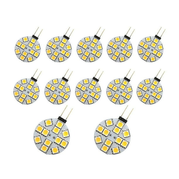 12 piezas de bombillas LED G4 con base de pasador lateral, luz LED redonda G4 5050 12SMD para RV, luz de lectura para el hogar, blanco cálido