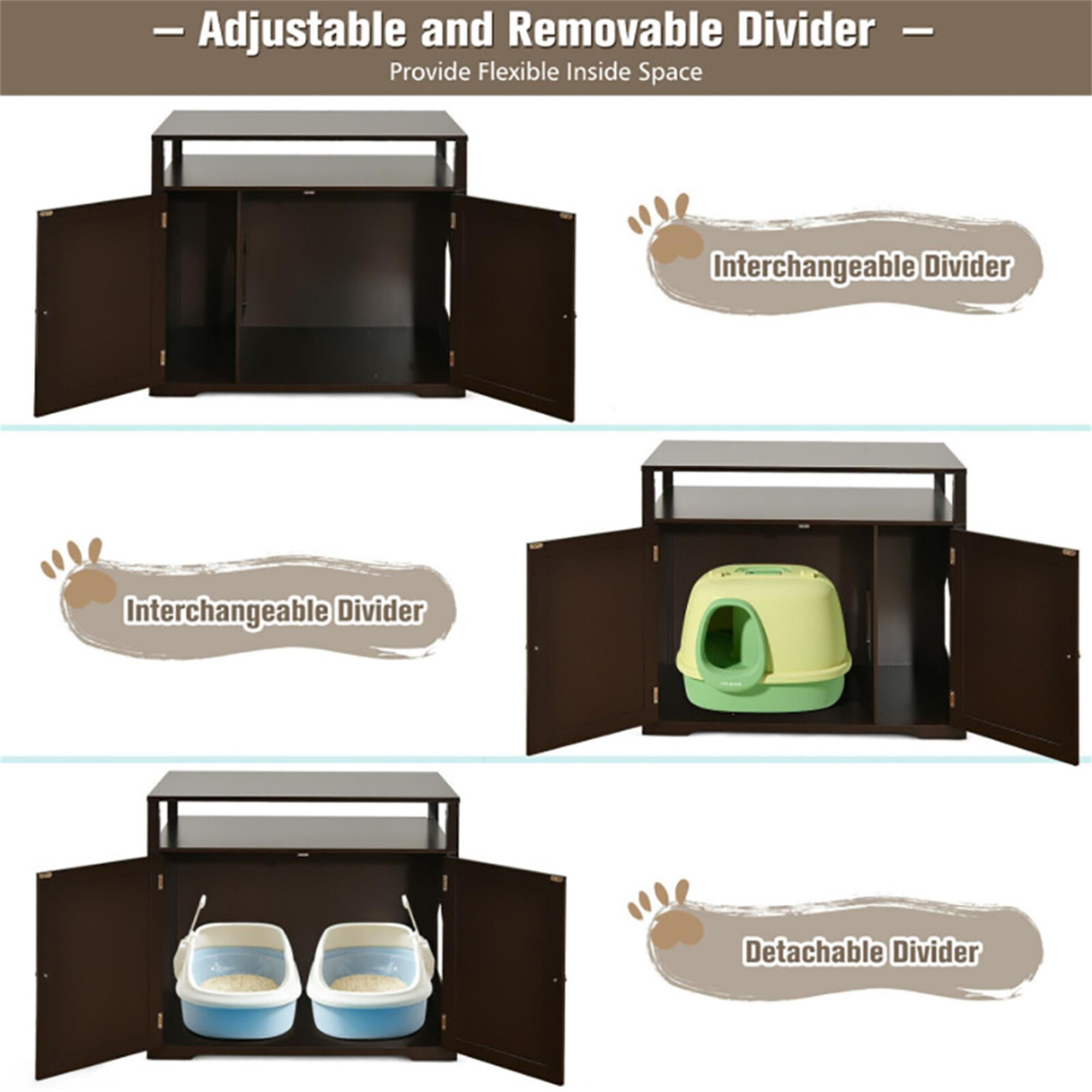 Kadyn 31" Wooden Hidden Cat Litter Box Enclosure Furniture, Cat Washroom with Storage Layer, Cat House for Large Cats, Brown