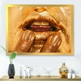 thumbnail image 3 of Designart 'Close Up Of Female Lips With Bright Golden Makeup i' Modern Framed Art Print, 3 of 4
