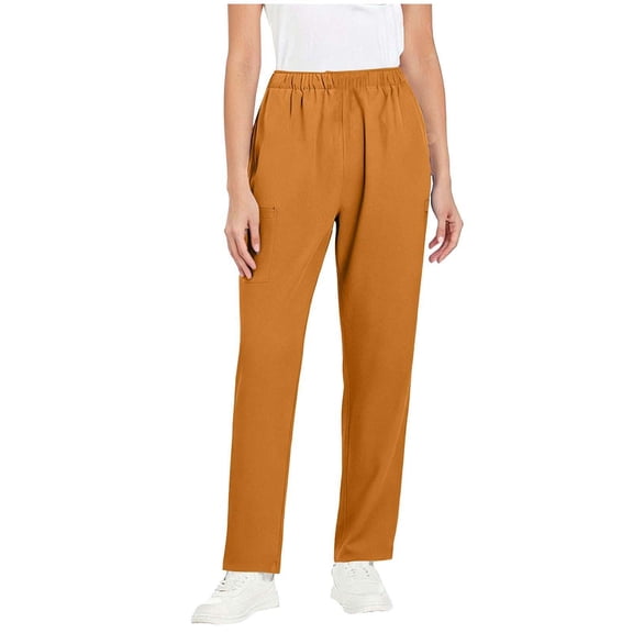 Women Stretch Straight Leg Pants Elastic Waist Lightweight Work Pants Casual Lounge Athletic Trousers With Pockets