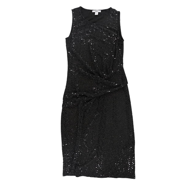 bar III Vestido ajustado con brillo metálico para mujer, negro, extra pequeño