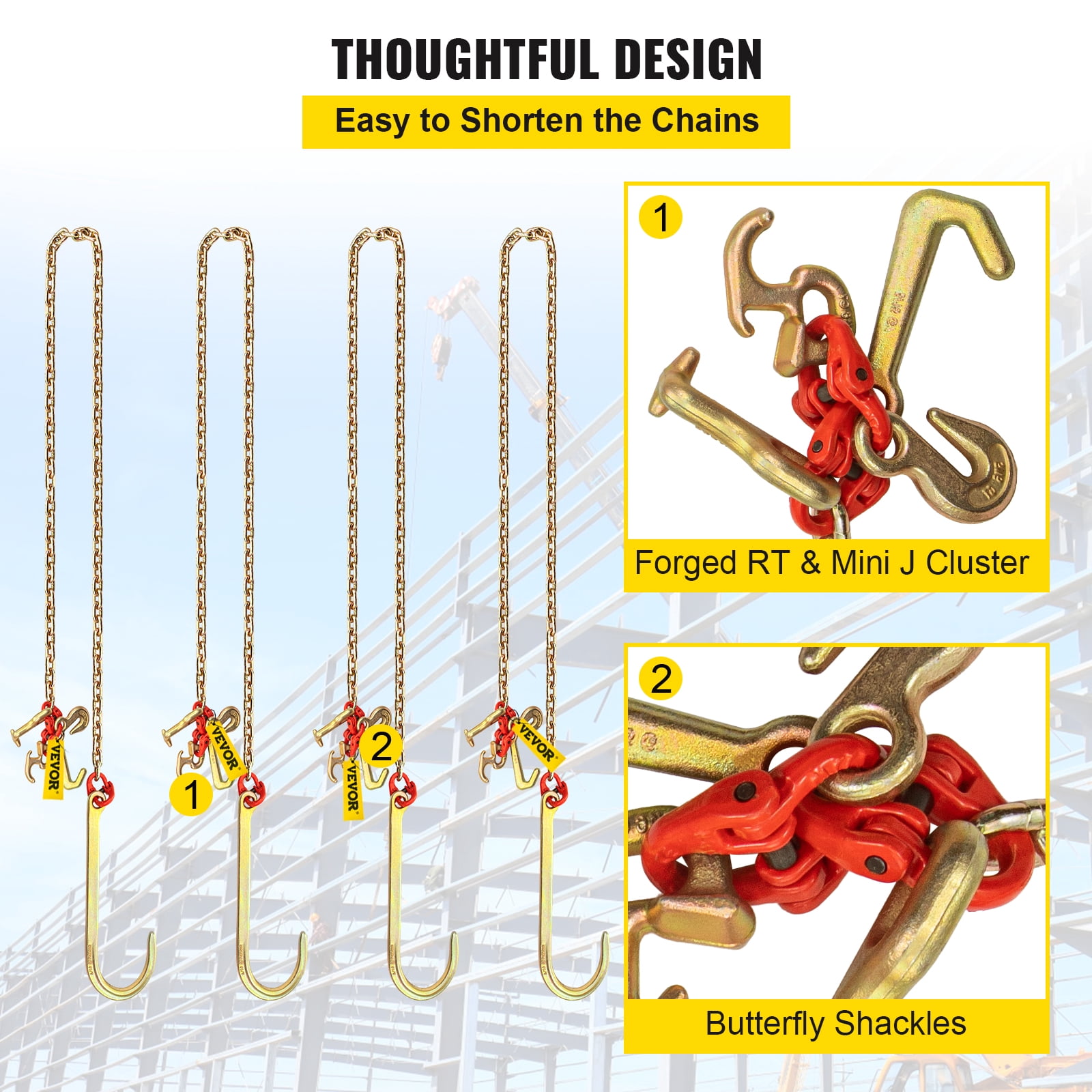 BENTISM G80 J Hook Bridle, 11.5 ft, 9260 lbs Load Capacity, Hardware Hooks