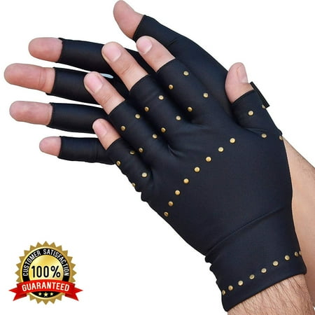 Anti Arthiritis Pain Relief Real Copper Infused Strong Grip Heavy Duty Fingerless Gloves - L