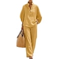 thumbnail image 3 of Linen Sets for Women 3/4 Sleeve Top Wide Leg Pants Set Casual Summer Loungewear Set Beach Outfit, 3 of 8