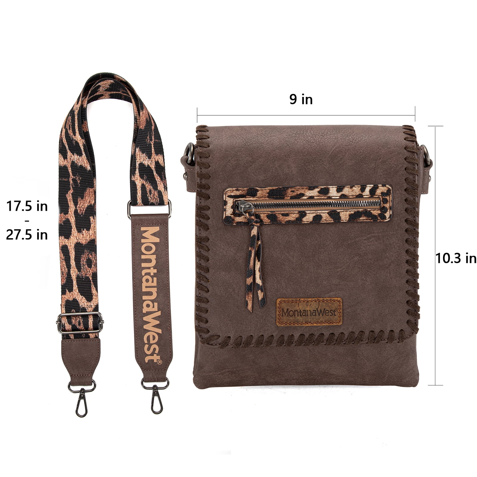 Montana West Crossbody Bags for Women with Dual Compartments Western Crossbody Purse with Leopard Print Guitar Strap, Coffee