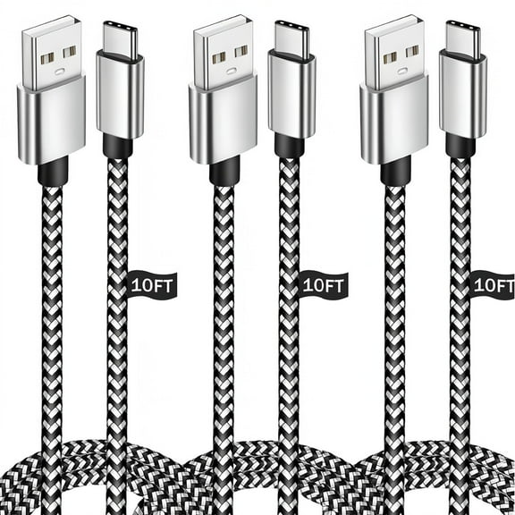 3 Pack USB C Cable 10ft, Universal USB A to Type C Charger Cable Fast Charging Cord for Samsung Galaxy S24 S23 S22, Note 20 10 9 8, Moto G7 G8 Type C Cable
