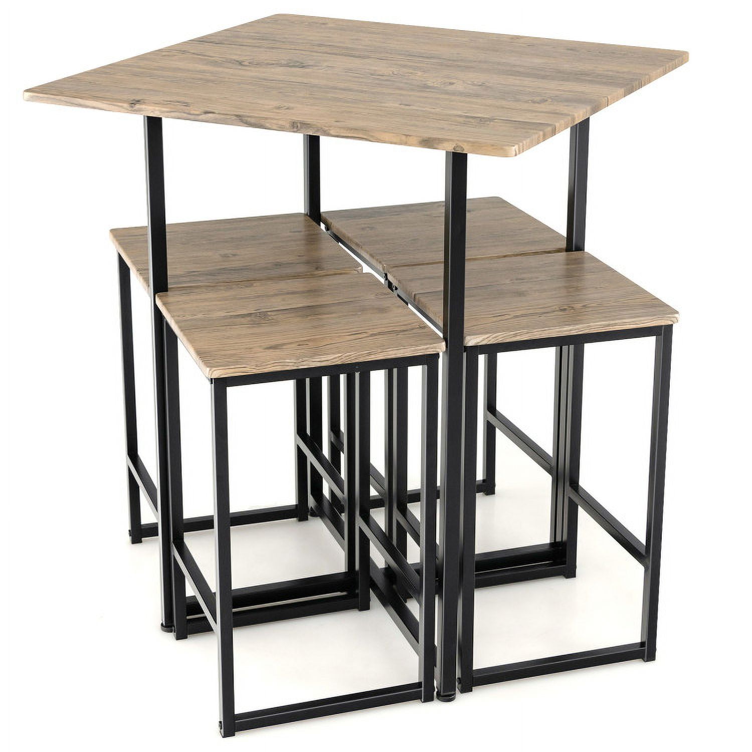 Finihen Dining Set, Dining Table Set, 5 Piece Square Space-saving Dining Table Set with 4 Stools, for Home, Restaurant, Brown Finihen Dining Set, Dining Table Set, 5 Piece Square Space-saving Dining Table Set with 4 Stools, for Home, Restaurant, Brown