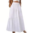 thumbnail image 2 of Women's Boho Tiered Maxi Skirt with Smocked Waistband and Ruffled Hemline, Airy Cotton Blend That Swings With Every Step You Take. White L, 2 of 4