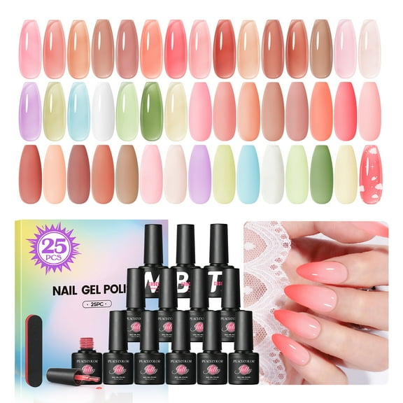 Coscelia Jelly Gel Polish Set Sheer Neutral 22 Colors Gel Polish Set Pink Blue Brown Gel Manicure Kit Nail Art for Women DIY at Home
