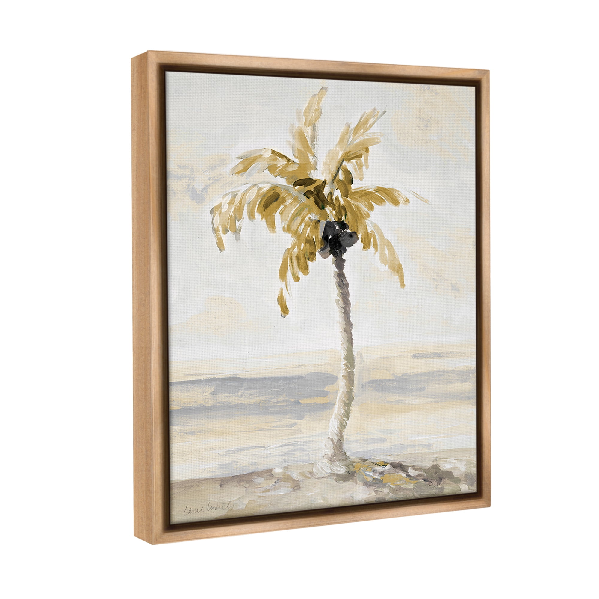 Stupell Industries Neutral Lone Palm Tree Landscape Painting Brown Floater Framed Canvas Art Print Wall Art, 25 x 31