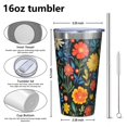 thumbnail image 4 of 16oz Tumblers Floral Pattern Stainless Steel Vacuum Insulated Double Wall Travel Tumbler Cups Mug with Lid and Straw,Cleaning Brush for Coffee,Tea, 4 of 4