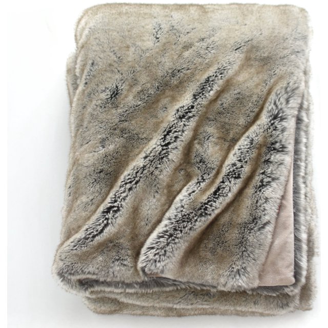 Luxury Faux Fur Oversized Throw Blanket with Plush Velvet Reverse, Fox Lynx or Gray Mink (Timber Wolf)