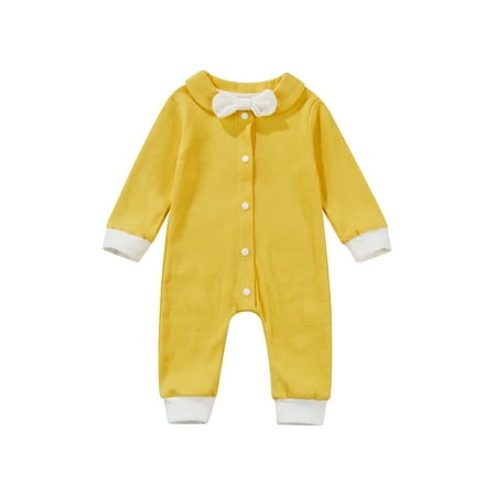 

Calsunbaby Infant Baby Boys Romper Long Sleeve Gentlemen Button Down Bowknot Long Pants Bodysuit 0-3 Months