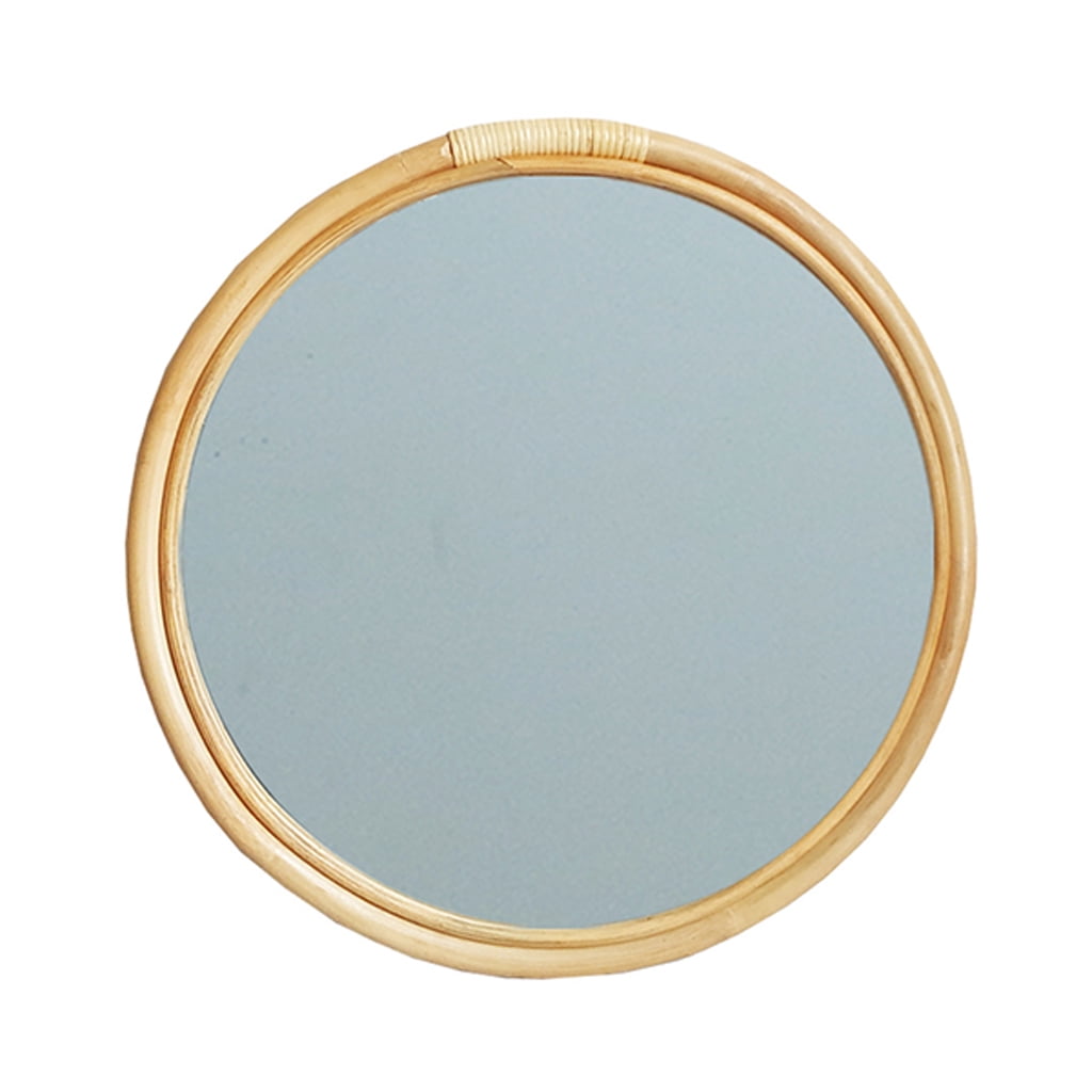 Rattan Circle Wall Mirror 16 Inch Round Dressing Mirror for Entryways