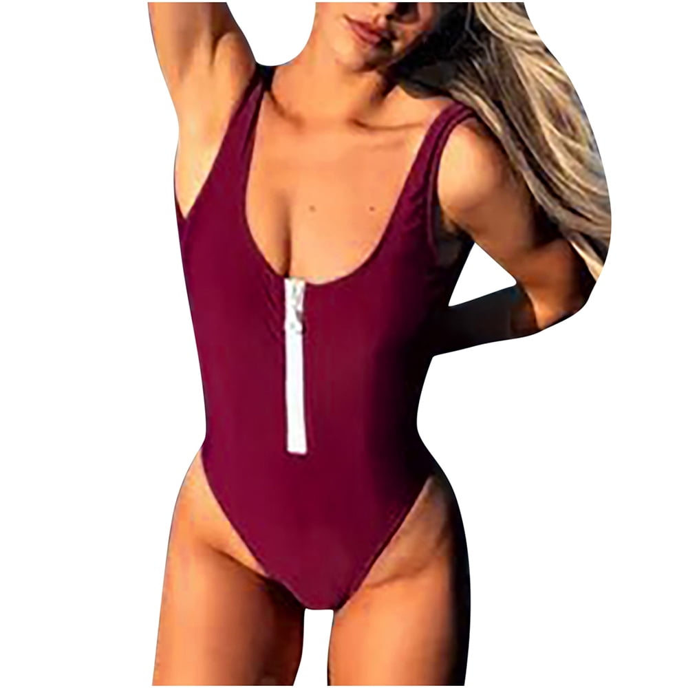 Details about   Women One-Piece Swimsuit Short Sleeve Swimwear Zipper Monokini Bathing Suit US 