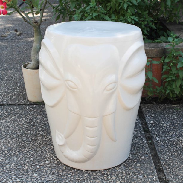 International Caravan Wild Elephant Drum Ceramic Garden Stool