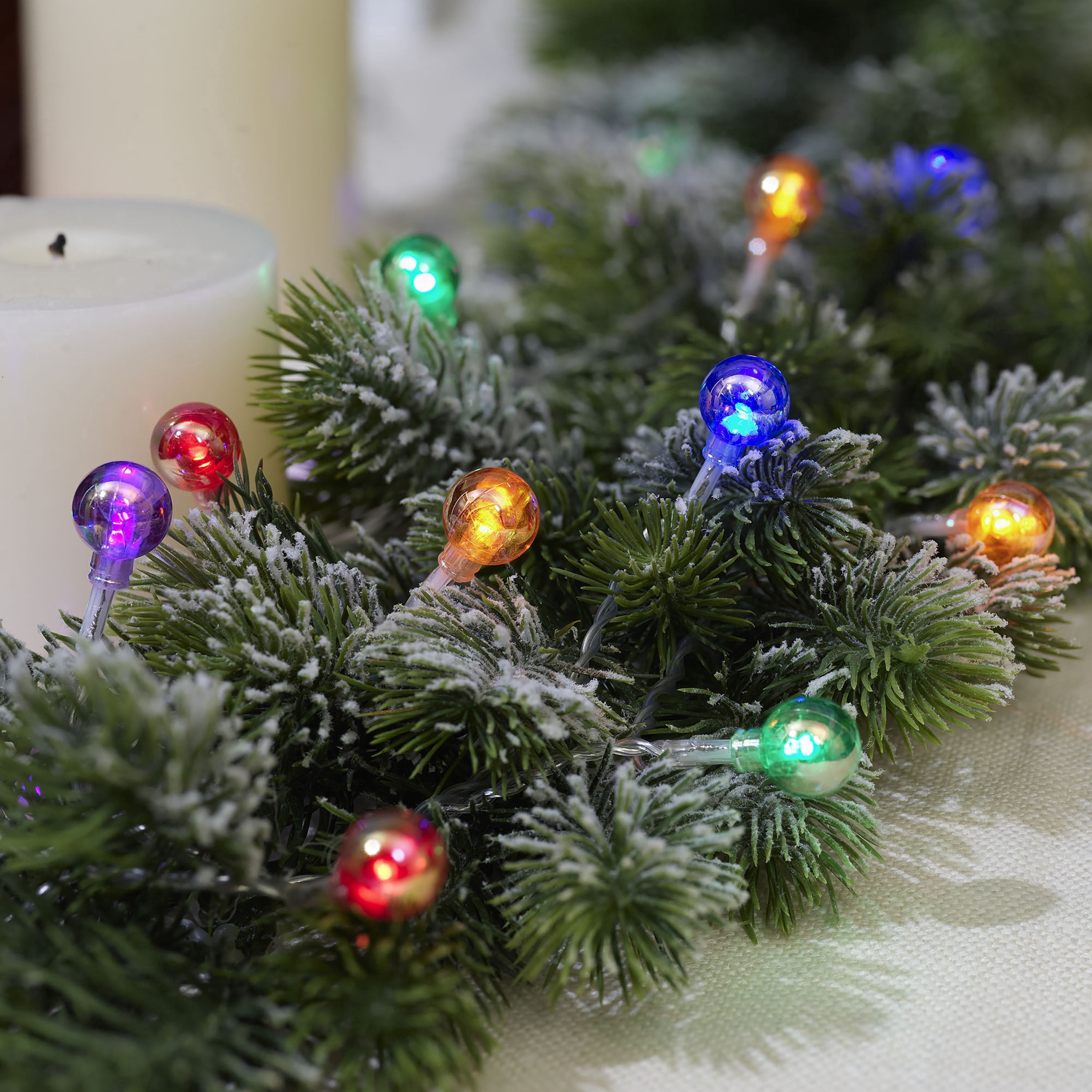 Indoor 20-Count Battery-Operated LED G15 Christmas String Lights, Multicolor, Transparent Wire, 7.9', by Holiday Time