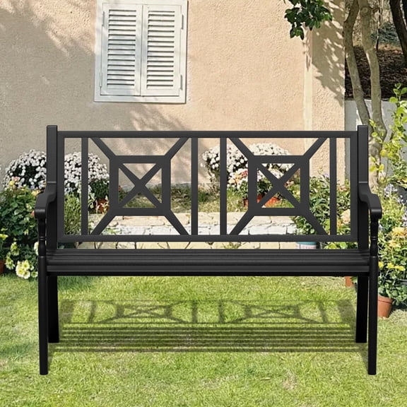50'' Outdoor Bench, Garden Bench, Outdoor Metal Frame Patio Park Bench with Backrest and Armrests,for Porch, Lawn,Garden,Yard (BK-05)